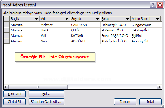 Ms Word 2007de Adres Mektup Birleştirme İşlemleri